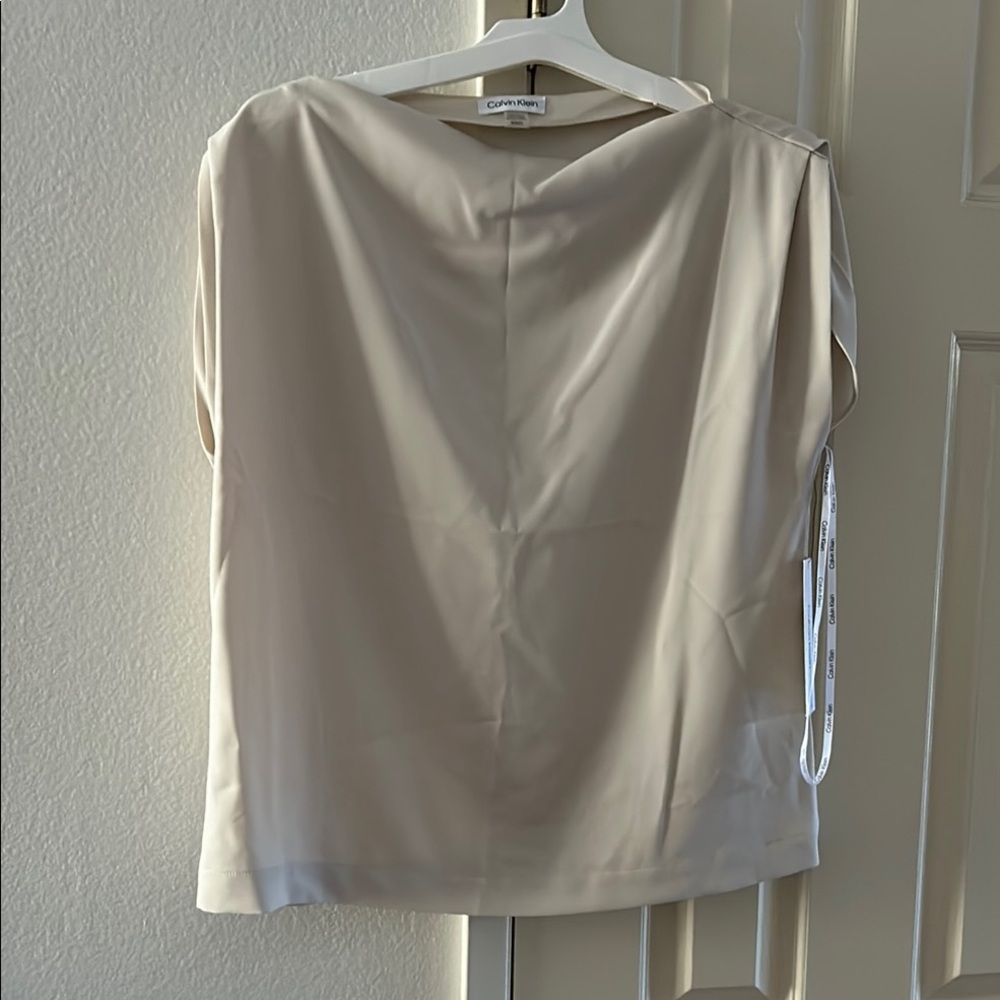 Calvin Klein Cream Boxy Cap Sleeve Blouse